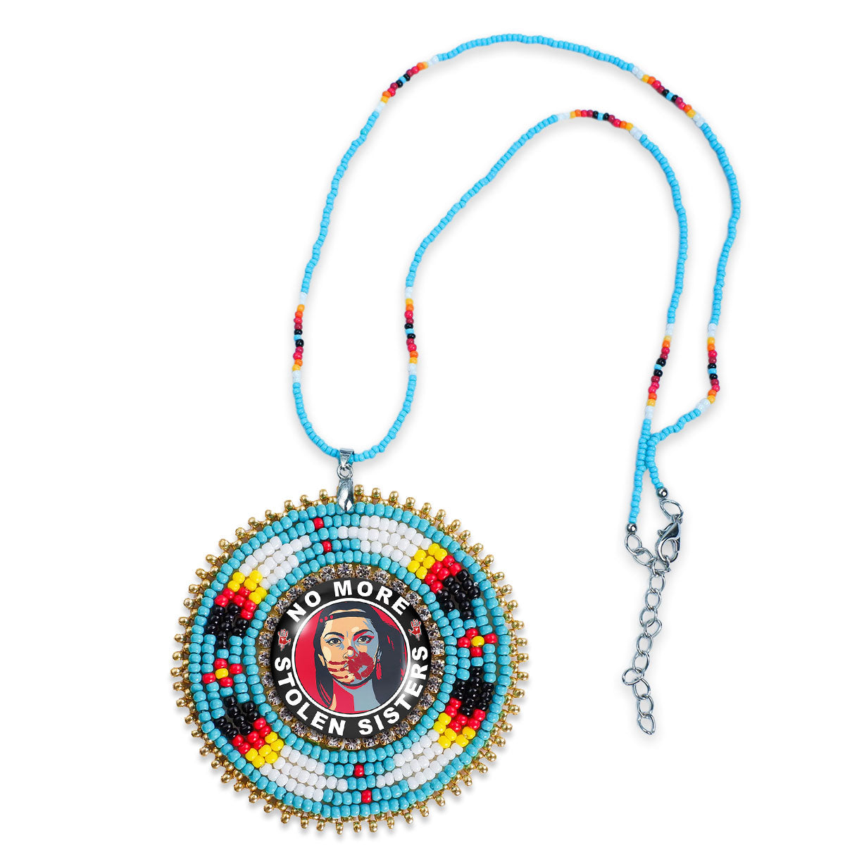 SALE 30% OFF - No More Stolen Sister Feathers Handmade Glass Beaded Patch Necklace Pendant