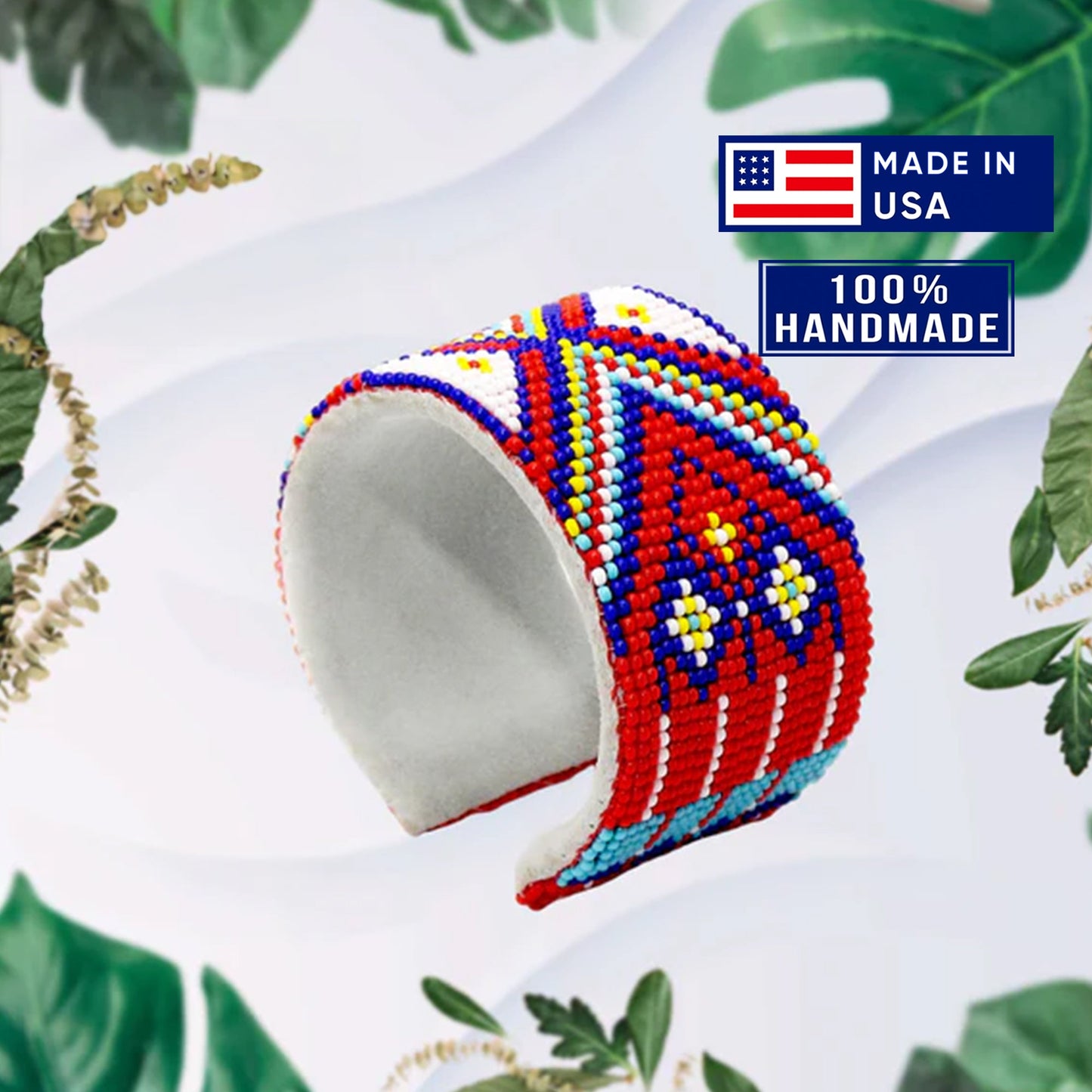 SALE 30% OFF - Multi-colored Leather Hard Cuff Beaded Handmade Bracelet