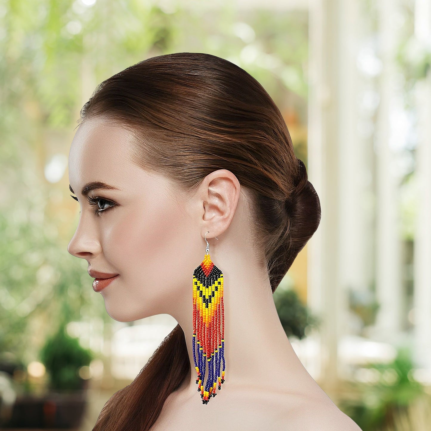 SALE 30% OFF - Blue Red Ethnic Beaded Handmade Earrings For Women