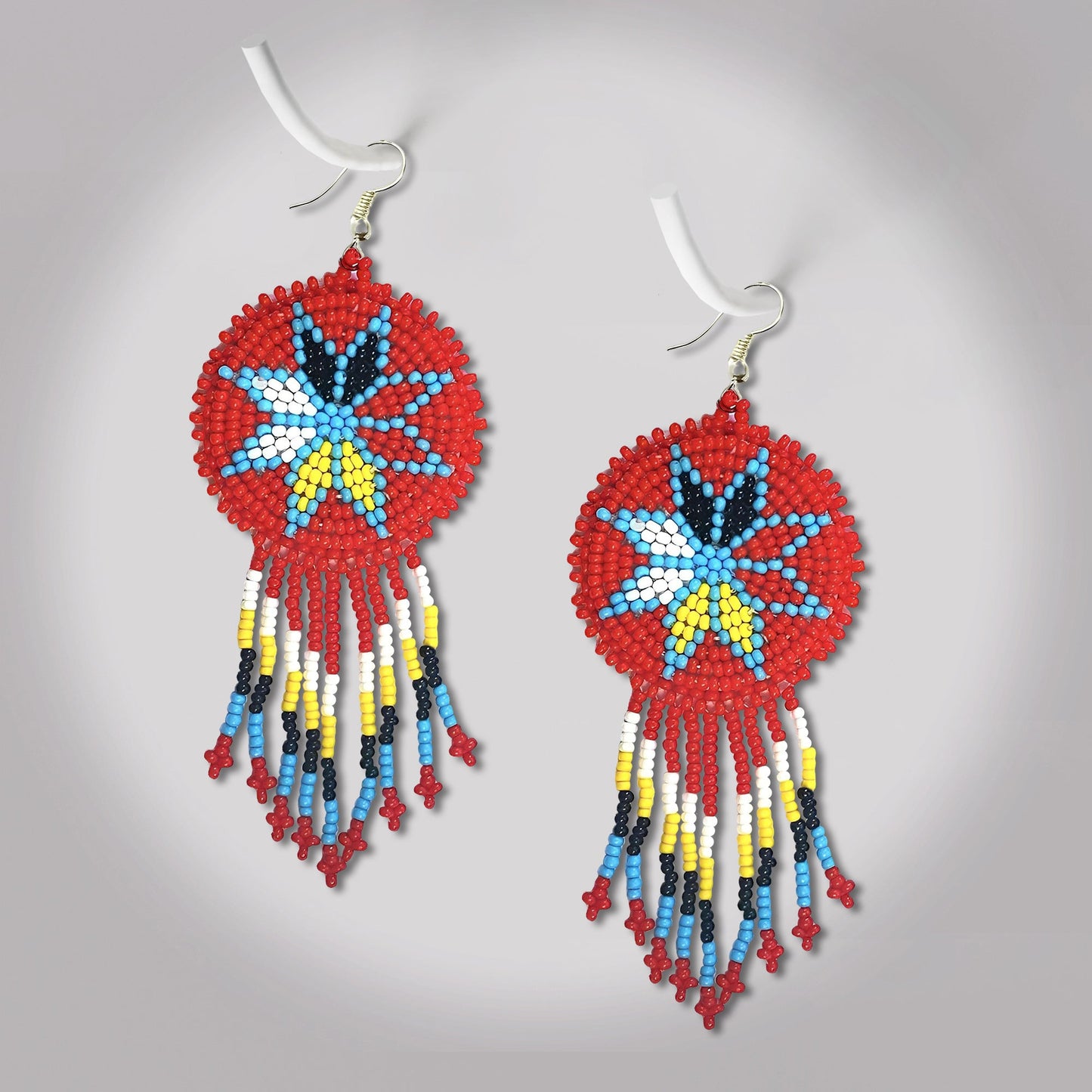 SALE 30% OFF - Red 4 Directions Round Fringe Beaded Handmade Earrings For Women
