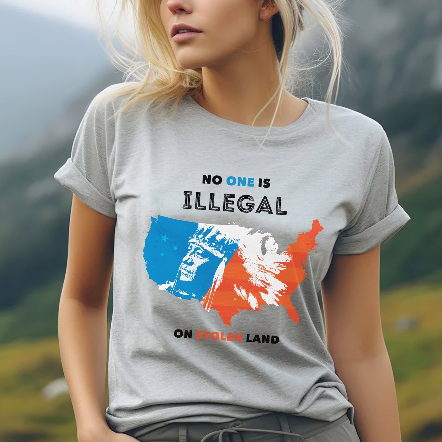 NO ONE IS ILLEGAL ON STOLEN LAND. WE WALK ON NATIVE LAND Style 9 - One Sides Unisex T-Shirt/T-Shirt V-Neck/Hoodie/Sweatshirt