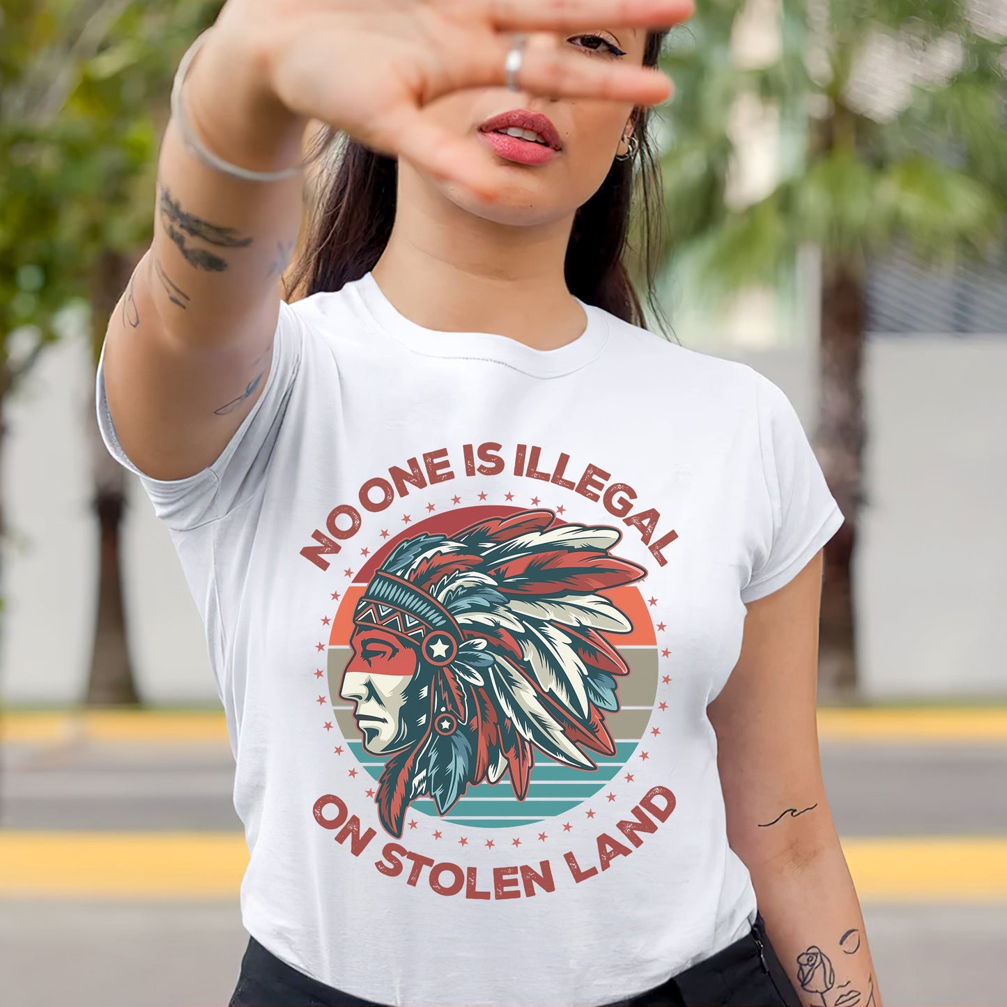 NO ONE IS ILLEGAL ON STOLEN LAND Style 13 - One Sides Unisex T-Shirt/T-Shirt V-Neck/Hoodie/Sweatshirt