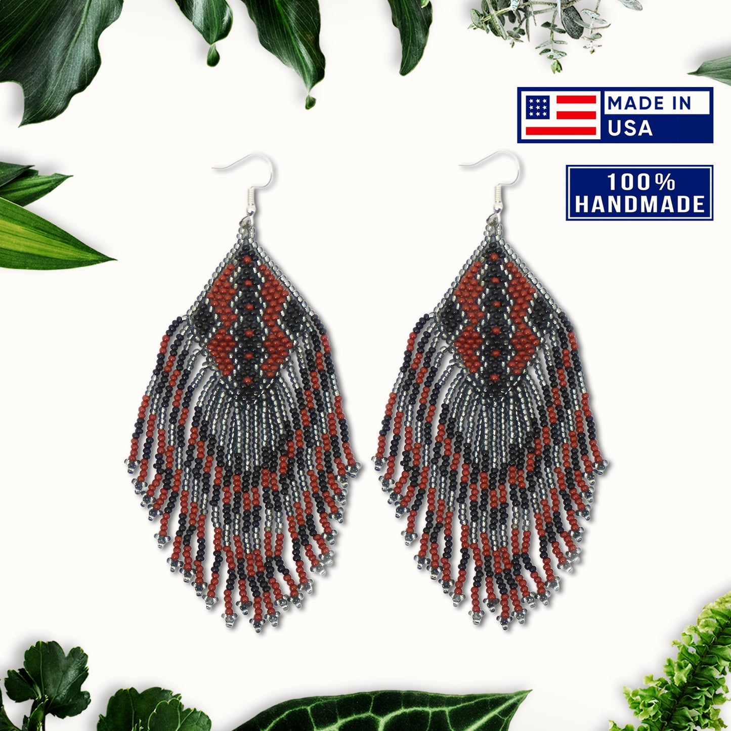 SALE 30% OFF - Brown Grey Beaded Handmade Earrings For Women