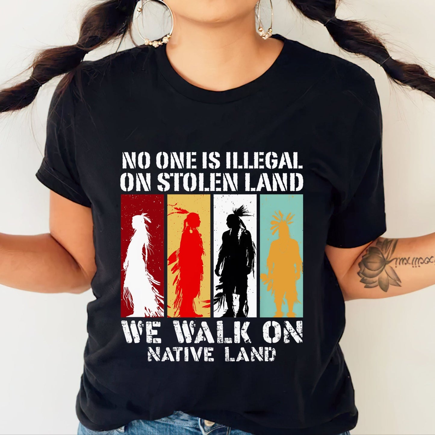 NO ONE IS ILLEGAL ON STOLEN LAND. WE WALK ON NATIVE LAND Style 8 - One Sides Unisex T-Shirt/T-Shirt V-Neck/Hoodie/Sweatshirt