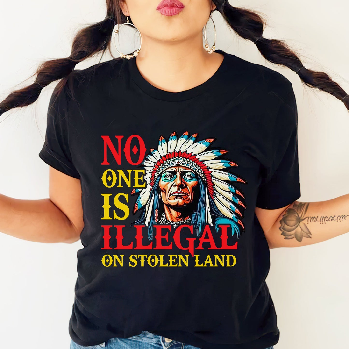 NO ONE IS ILLEGAL ON STOLEN LAND. WE WALK ON NATIVE LAND Style 7 - One Sides Unisex T-Shirt/T-Shirt V-Neck/Hoodie/Sweatshirt