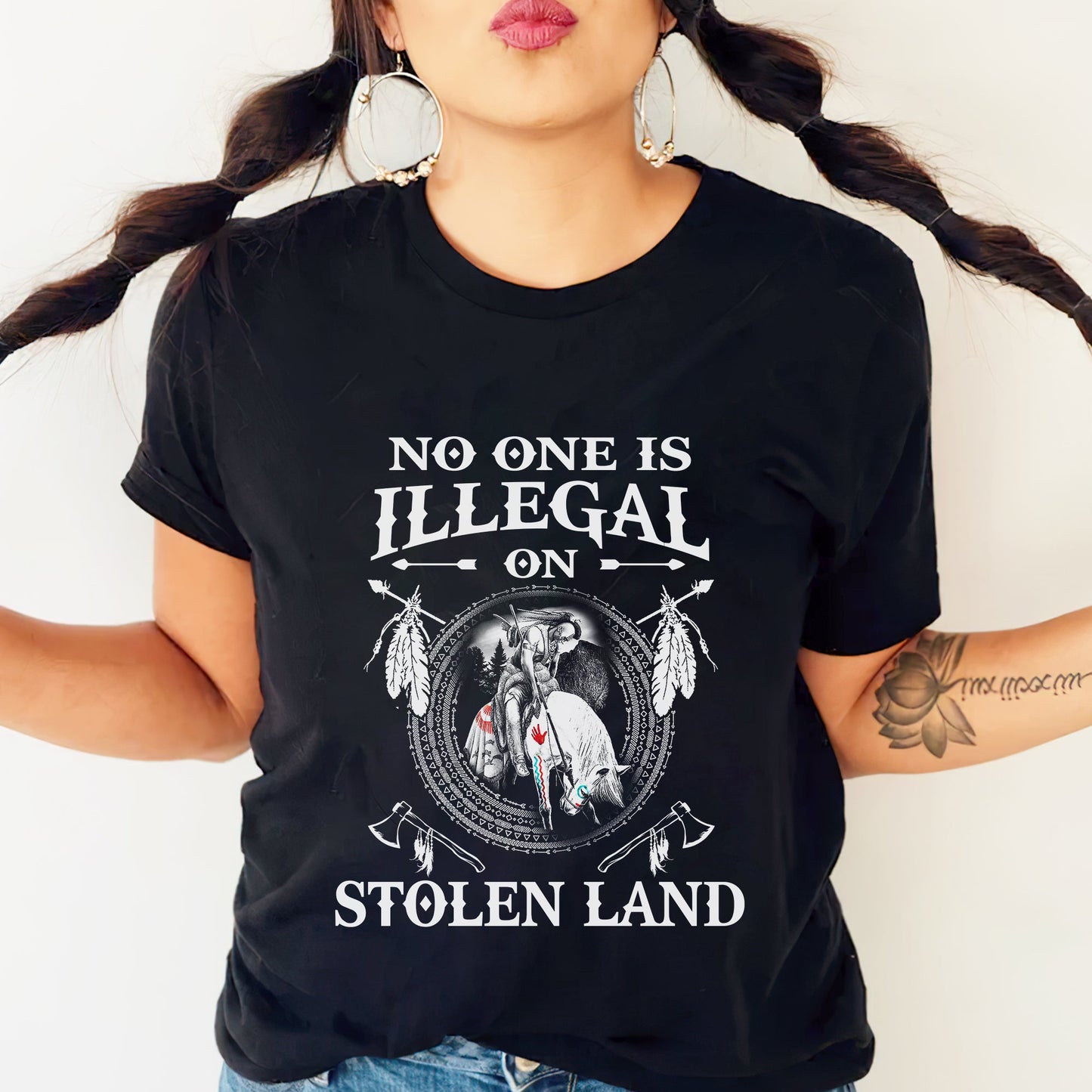 NO ONE IS ILLEGAL ON STOLEN LAND. WE WALK ON NATIVE LAND Style 5 - One Side Unisex T-Shirt/Hoodie/Sweatshirt