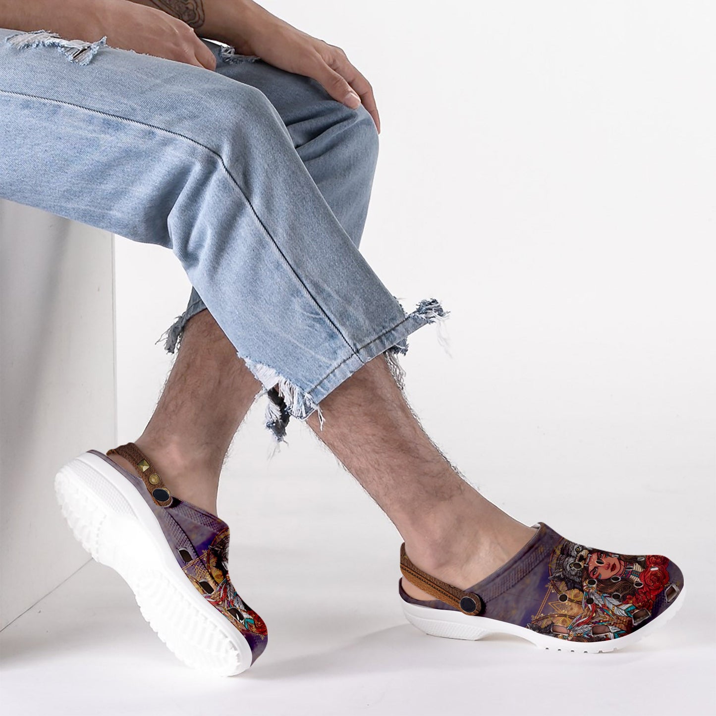 Fleece Unisex Women Pattern Clog Shoes For Women and Men Native American Style