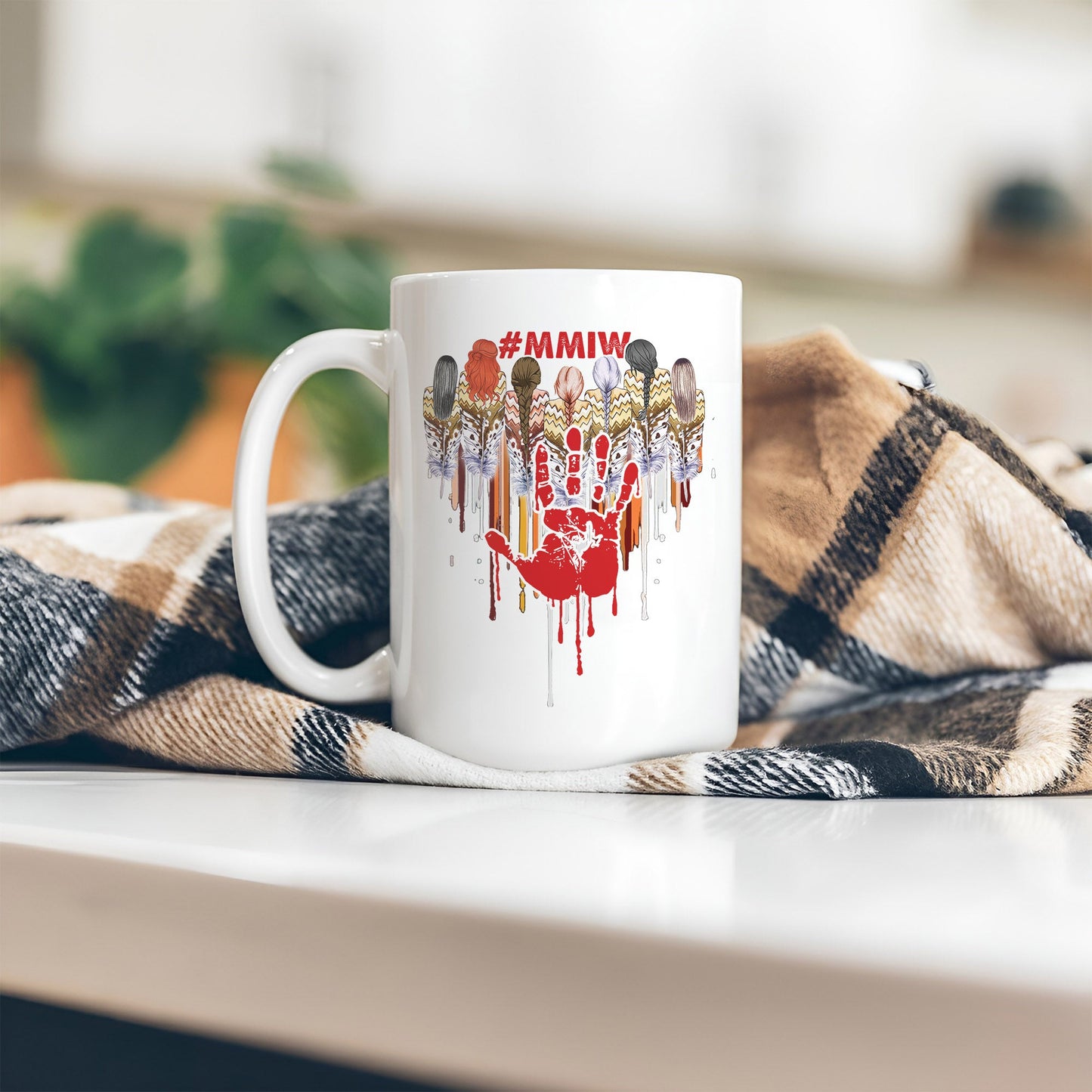 MMIW Women Red Hand Together Feather Heart Ceramic Coffee Mug