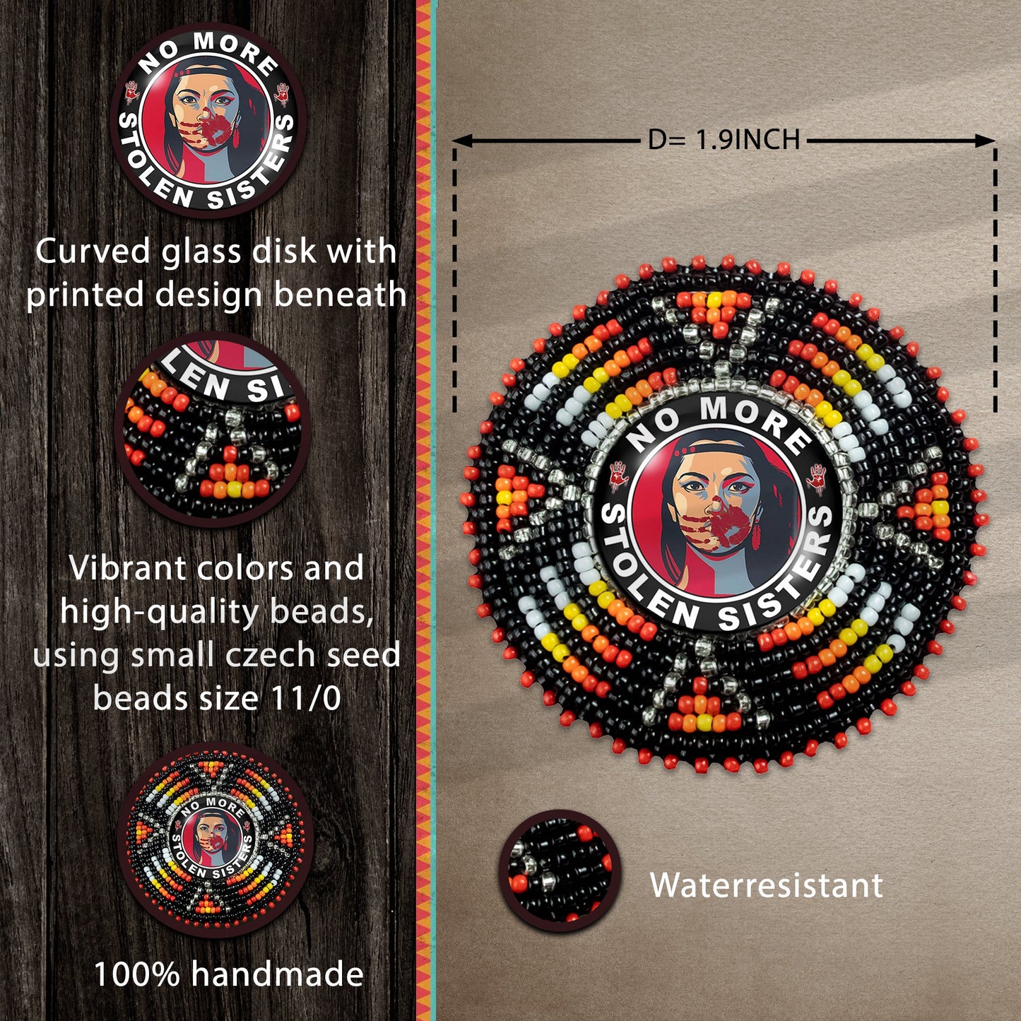 SALE 30% OFF - No More Stolen Sister Sunburst Handmade Glass Beaded Patch Necklace Pendant