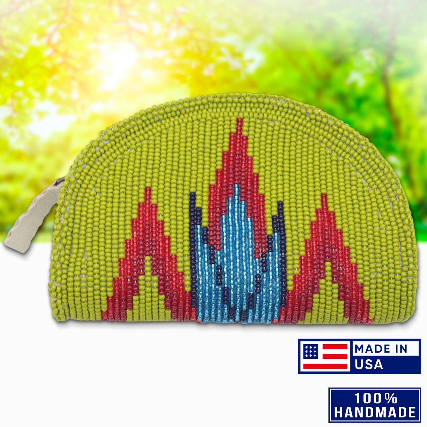 SALE 30% OFF - Native Inspired Ethnic Style Olive Green Seed Bead Beaded Coin Purse IBL