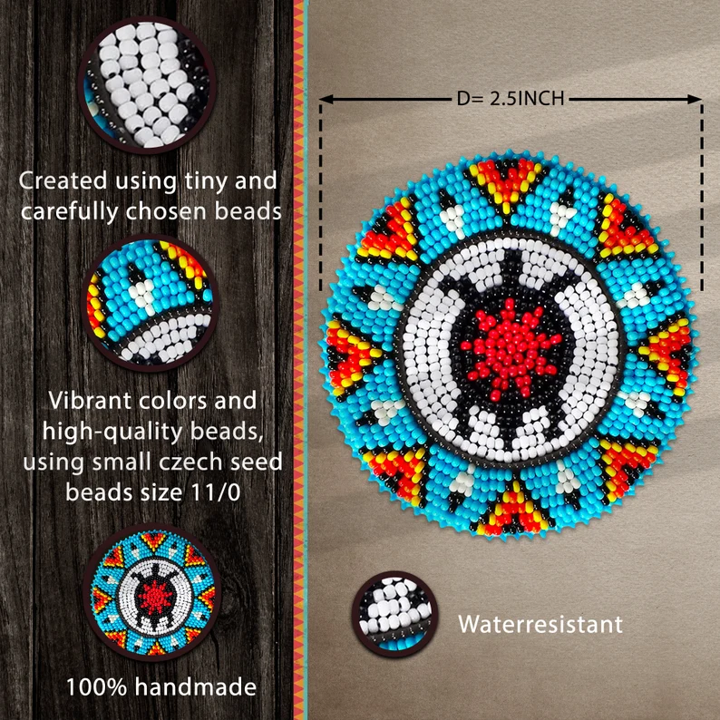 SALE 30% OFF - Blue Turtle Pattern Handmade Beaded Patch Necklace Pendant