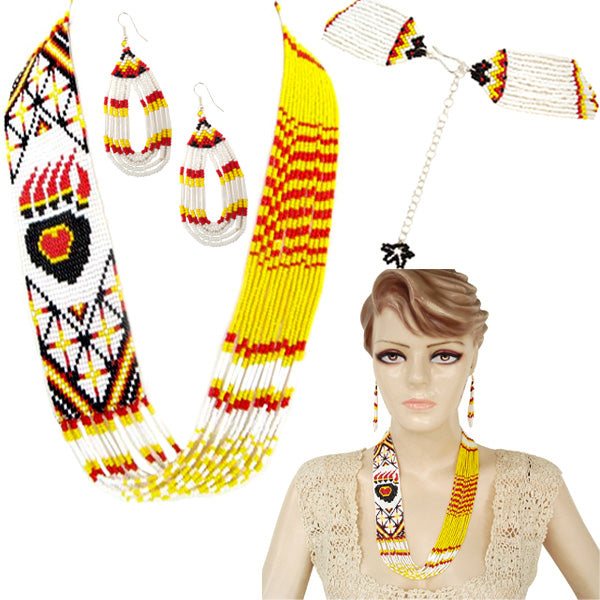 Black Fire Seed Beaded Necklace Bear Paw Beadwork WCS