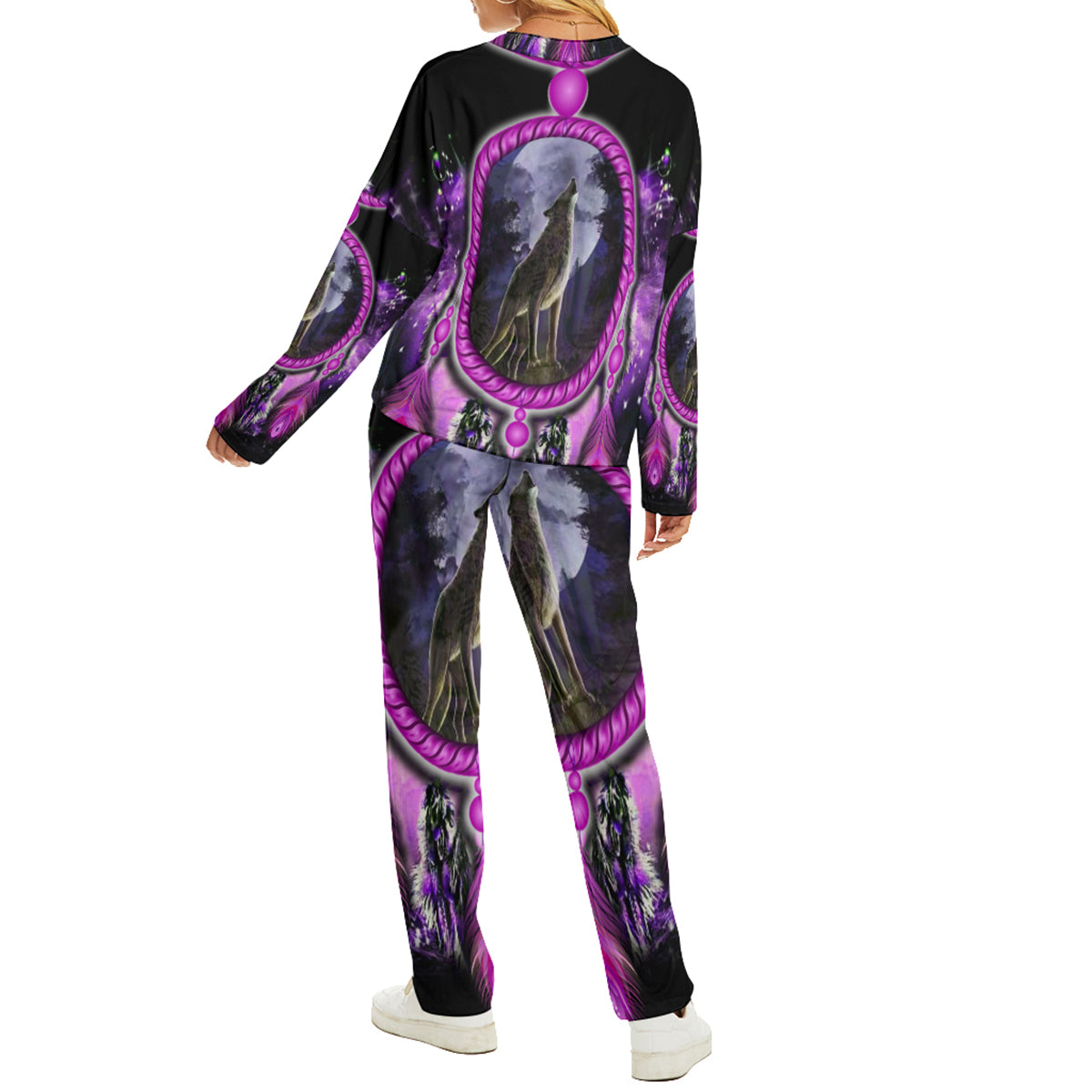 Native American Violet Wolf Dreamcatcher Women's Pajama Suit WCS