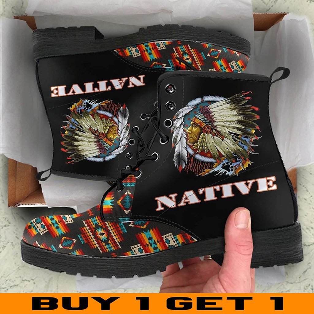 Black Pattern Native Leather Boots WCS