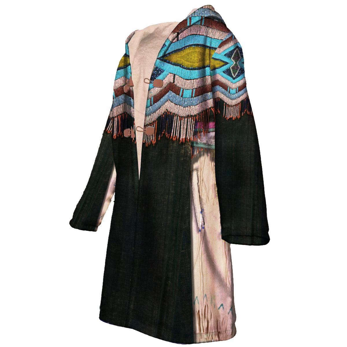 Native American Eagle Dreamcatcher Horn Button Long Fleece Windbreaker WCS