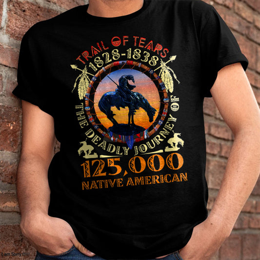 Native American Trail Of Tears 125000 Unisex T-Shirt - Black, Small - Short Sleeve - Cultural T-Shir