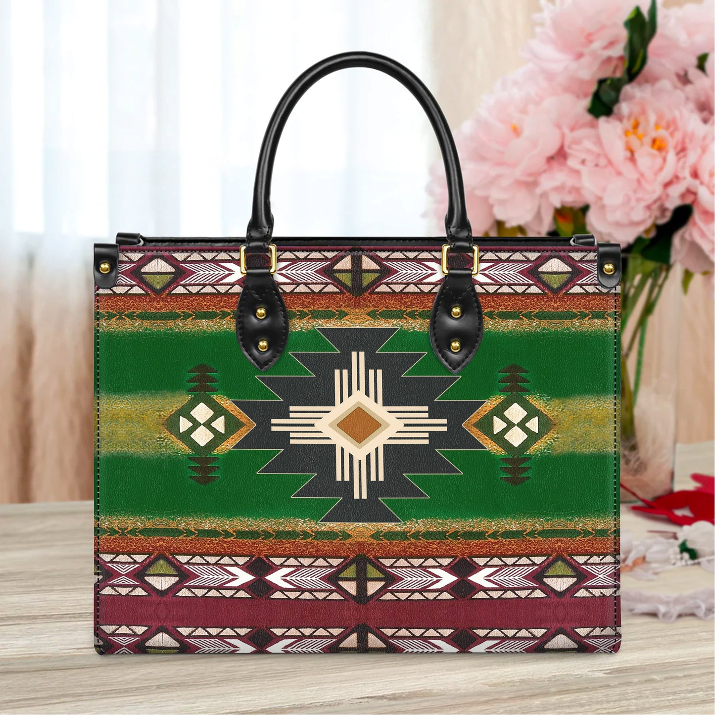 Southwest Green Symbol Leather Handbag WCS043
