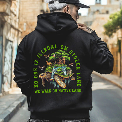 NO ONE IS ILLEGAL ON STOLEN LAND. WE WALK ON NATIVE LAND Style 4 - Two Sides Unisex T-Shirt/T-Shirt V-Neck/Hoodie/Sweatshirt