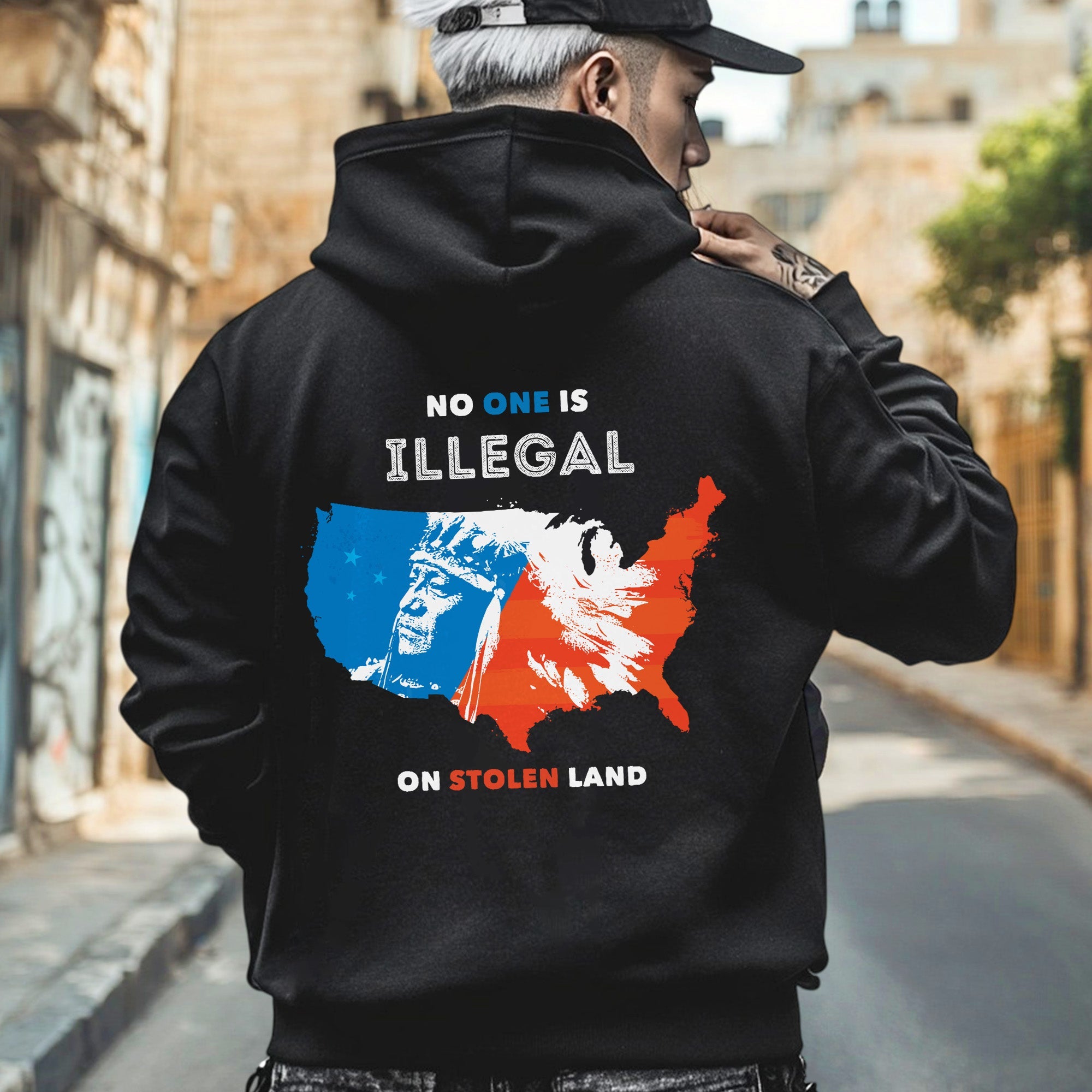 NO ONE IS ILLEGAL ON STOLEN LAND. WE WALK ON NATIVE LAND Style 9 - Two Sides Unisex T-Shirt/T-Shirt V-Neck/Hoodie/Sweatshirt