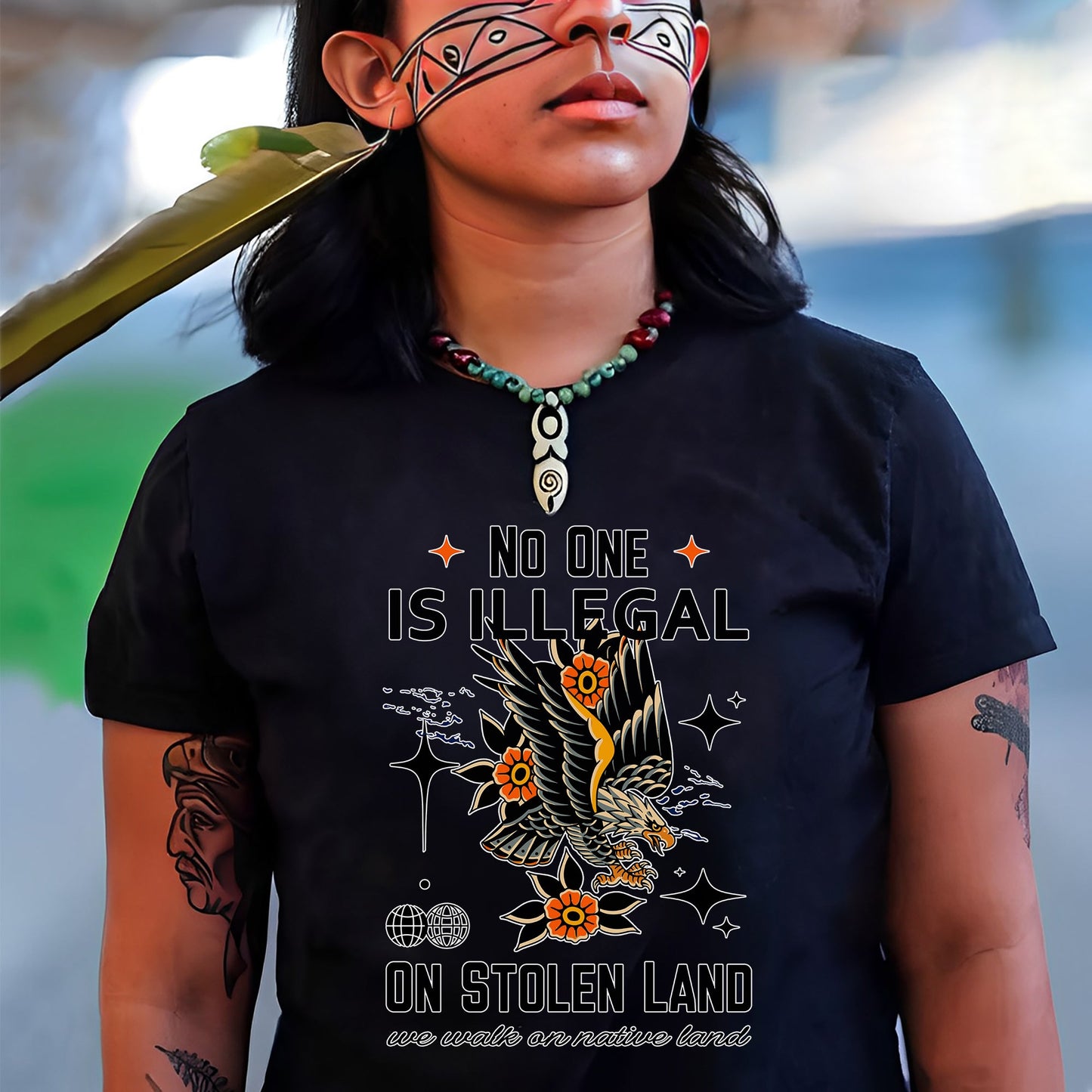 NO ONE IS ILLEGAL ON STOLEN LAND. WE WALK ON NATIVE LAND Style 11 - One Sides Unisex T-Shirt/T-Shirt V-Neck/Hoodie/Sweatshirt