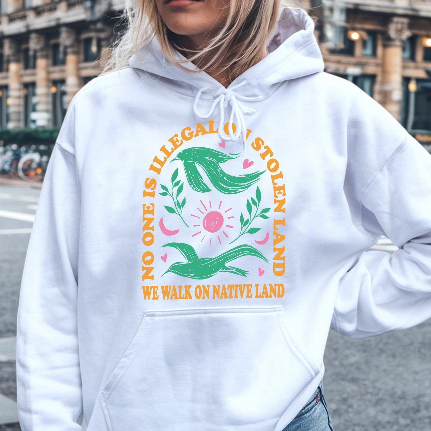 NO ONE IS ILLEGAL ON STOLEN LAND. WE WALK ON NATIVE LAND Style 3 - One Sides Unisex T-Shirt/T-Shirt V-Neck/Hoodie/Sweatshirt