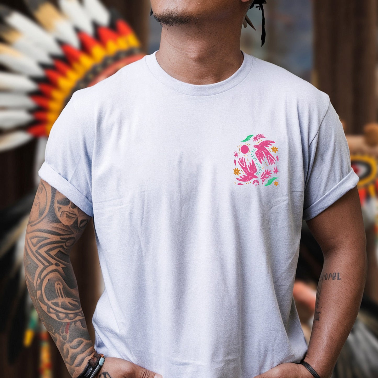 NO ONE IS ILLEGAL ON STOLEN LAND. WE WALK ON NATIVE LAND Style 2 - Two Sides Unisex T-Shirt/T-Shirt V-Neck/Hoodie/Sweatshirt