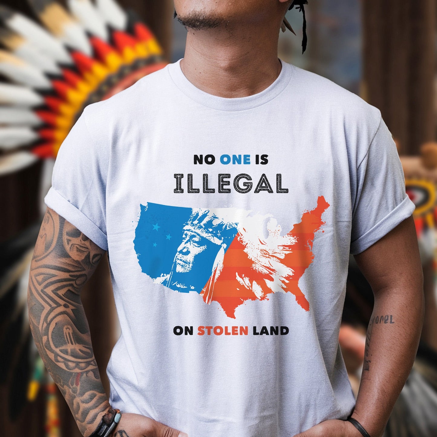 NO ONE IS ILLEGAL ON STOLEN LAND. WE WALK ON NATIVE LAND Style 9 - One Sides Unisex T-Shirt/T-Shirt V-Neck/Hoodie/Sweatshirt