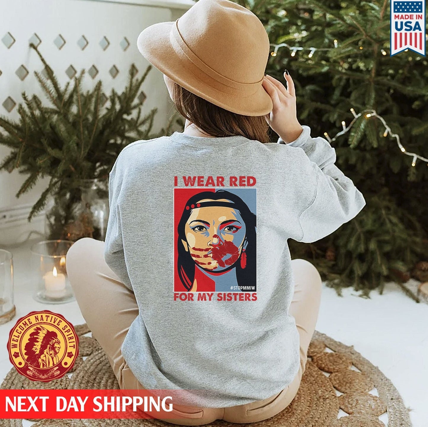 I Wear Red For My Sister Woman MMIW Red Hand Unisex Back T-Shirt/Hoodie/Sweatshirt