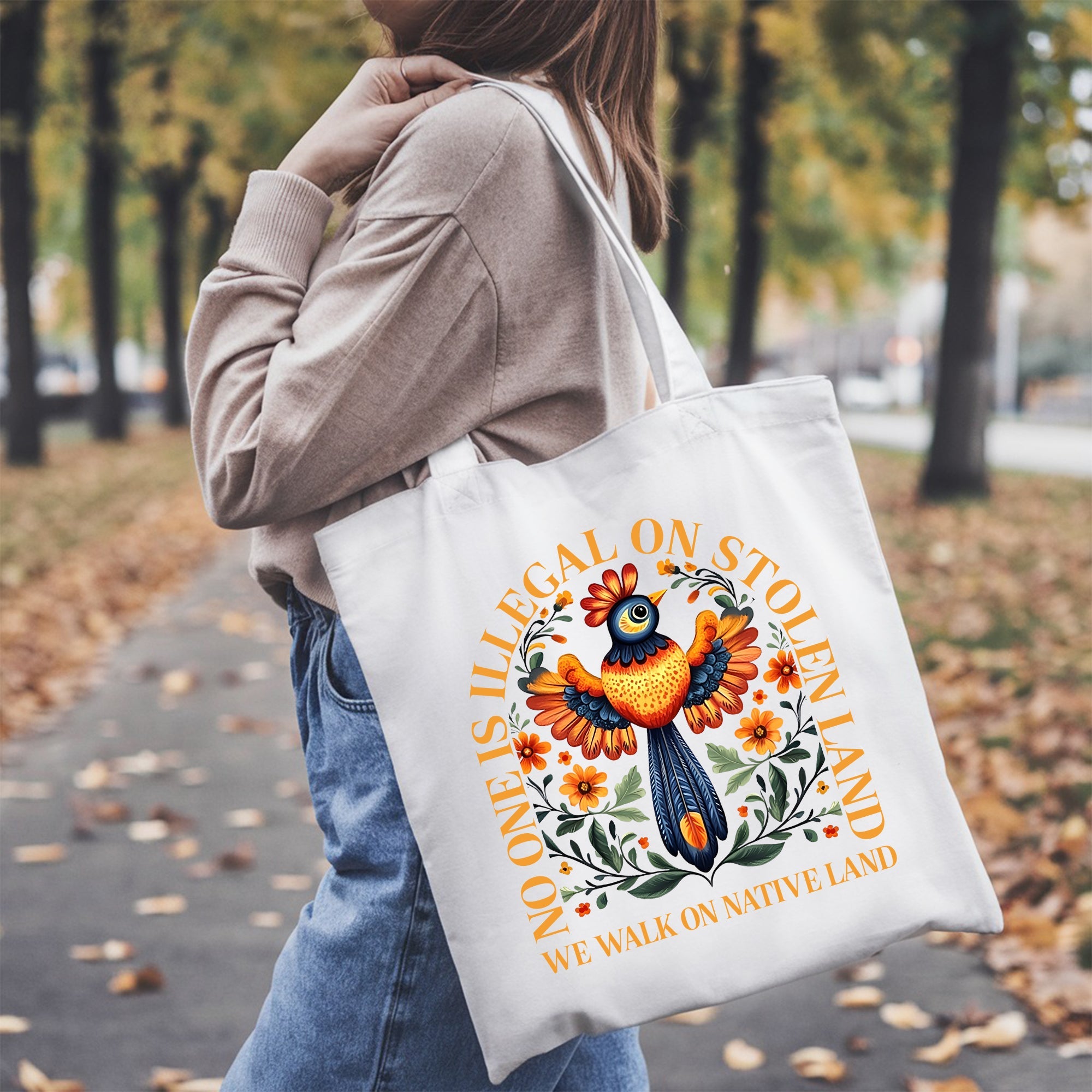 NO ONE IS ILLEGAL ON STOLEN LAND. WE WALK ON NATIVE LAND - Tote Bag