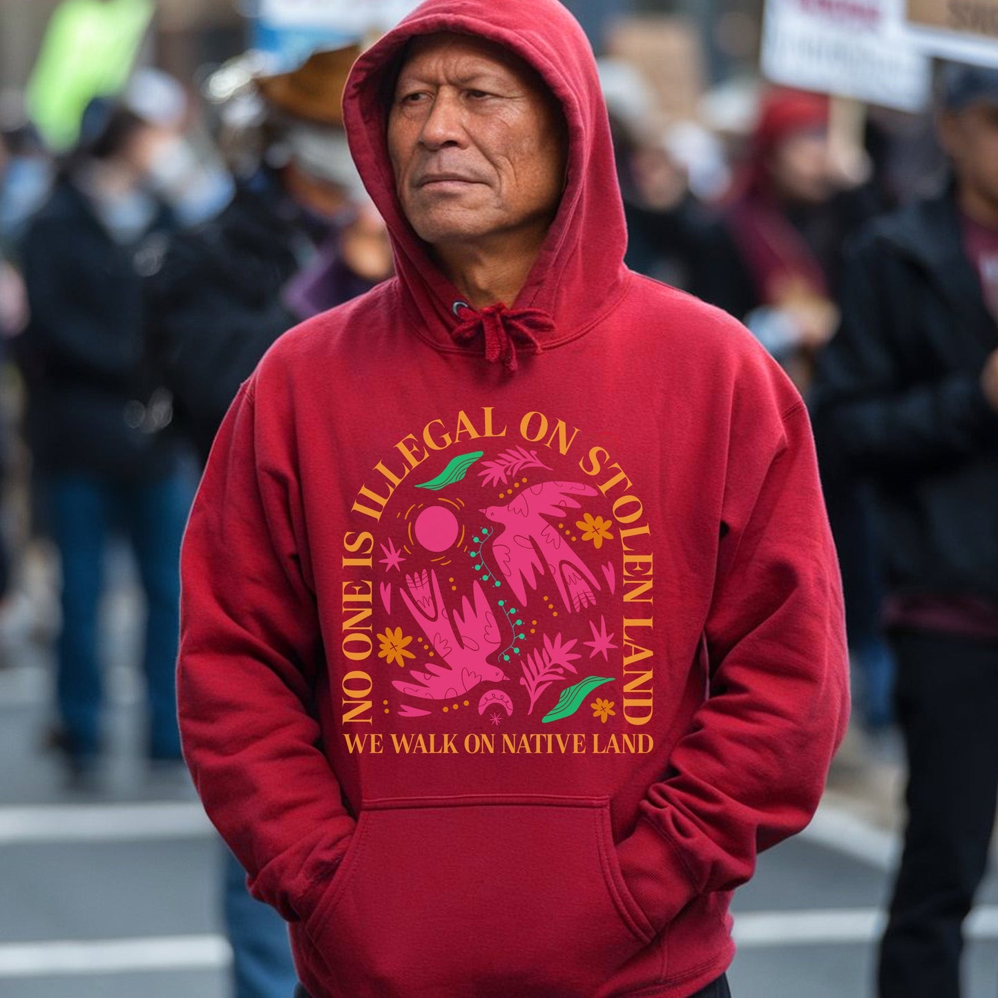 NO ONE IS ILLEGAL ON STOLEN LAND. WE WALK ON NATIVE LAND Style 2 - One Sides Unisex T-Shirt/Hoodie/Sweatshirt