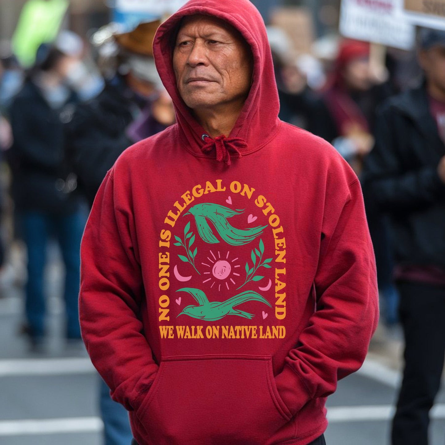 NO ONE IS ILLEGAL ON STOLEN LAND. WE WALK ON NATIVE LAND Style 3 - One Sides Unisex T-Shirt/T-Shirt V-Neck/Hoodie/Sweatshirt