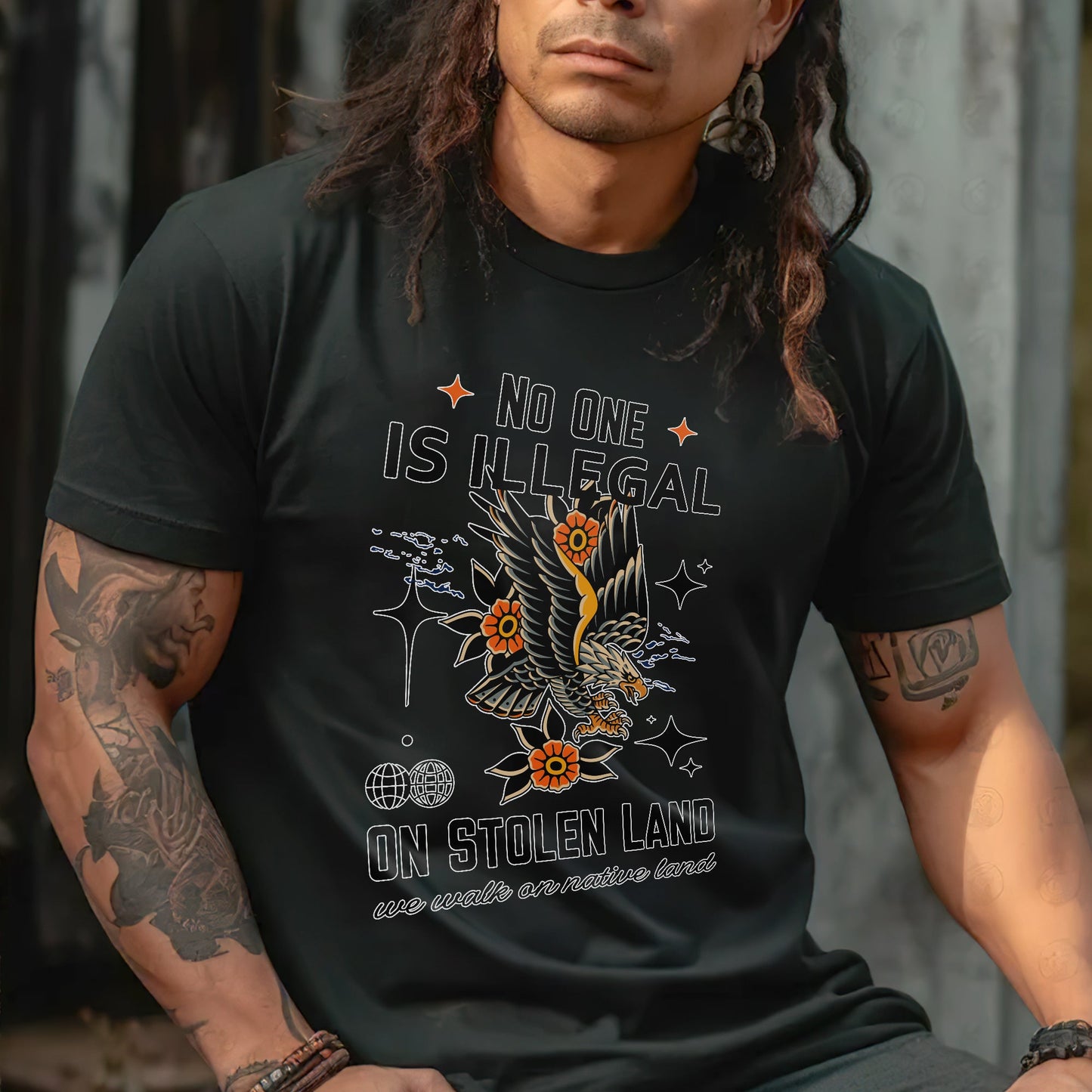 NO ONE IS ILLEGAL ON STOLEN LAND. WE WALK ON NATIVE LAND Style 11 - One Sides Unisex T-Shirt/T-Shirt V-Neck/Hoodie/Sweatshirt