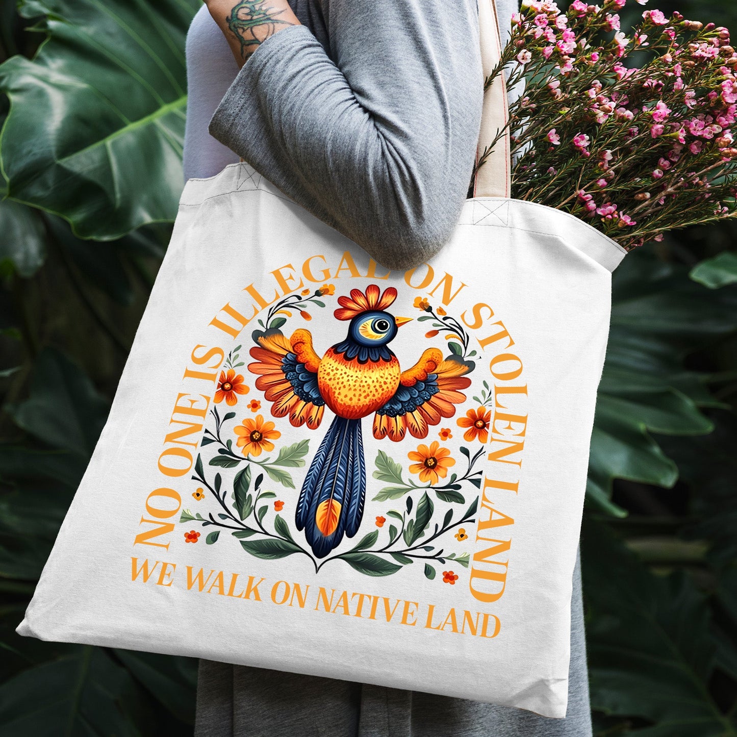 NO ONE IS ILLEGAL ON STOLEN LAND. WE WALK ON NATIVE LAND - Tote Bag