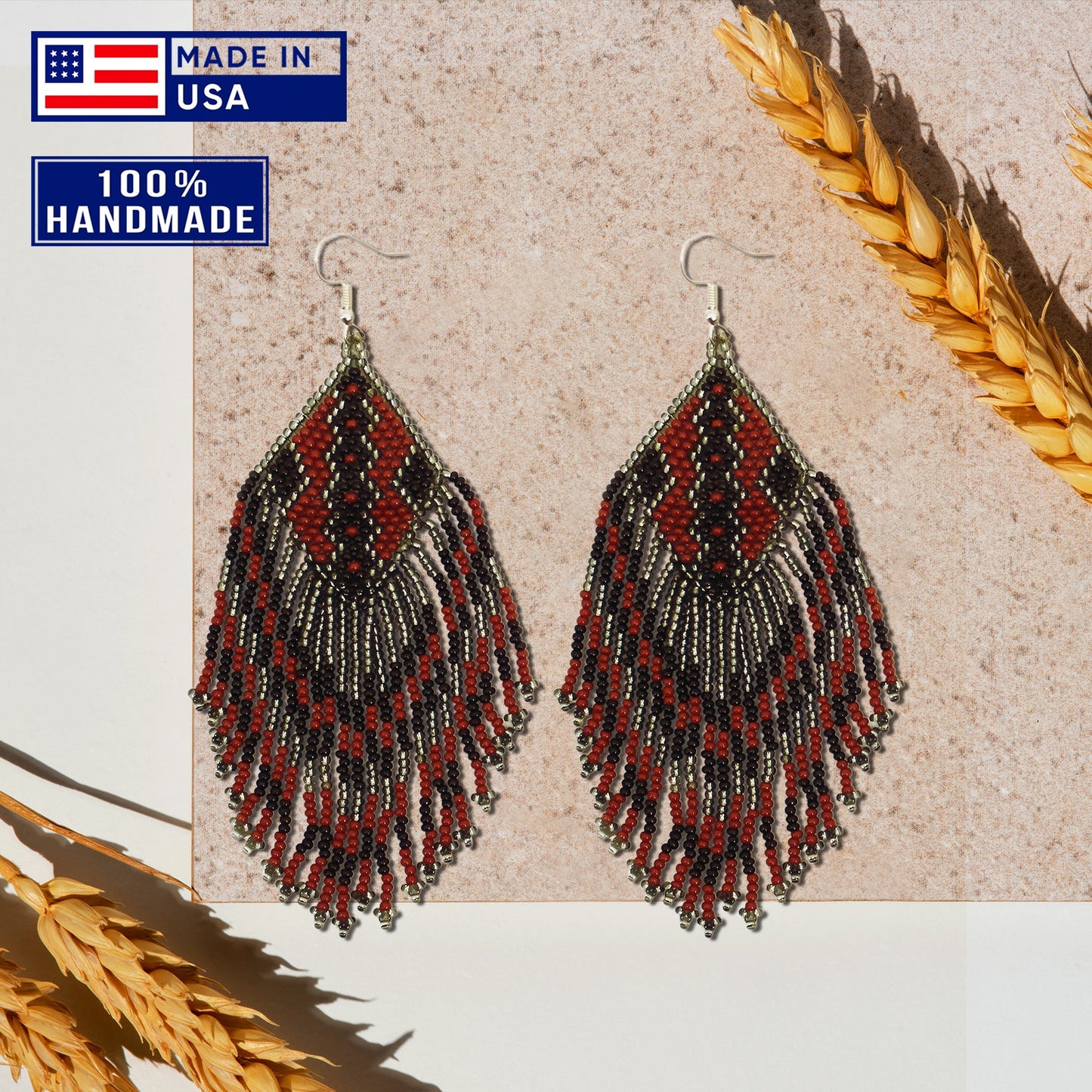 SALE 30% OFF - Brown Grey Beaded Handmade Earrings For Women