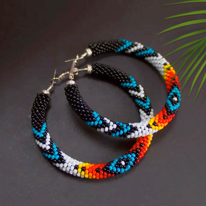 SALE 30% OFF - Handmade Black Dusk Pattern Beaded Earrings for Women