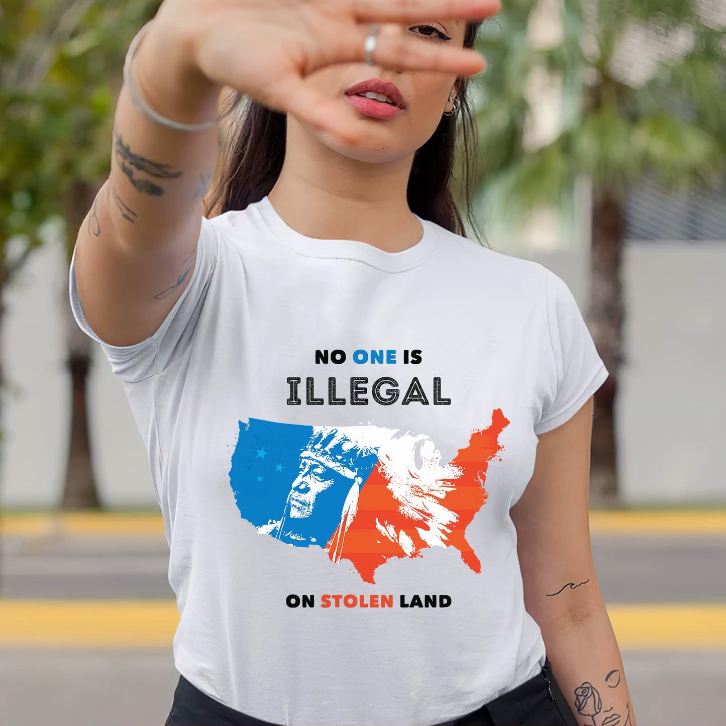 NO ONE IS ILLEGAL ON STOLEN LAND. WE WALK ON NATIVE LAND Style 9 - One Sides Unisex T-Shirt/T-Shirt V-Neck/Hoodie/Sweatshirt