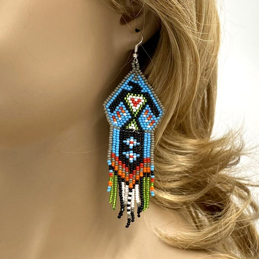 SALE 30% OFF - Blue Black Eagle Beaded Handmade Earrings For Women