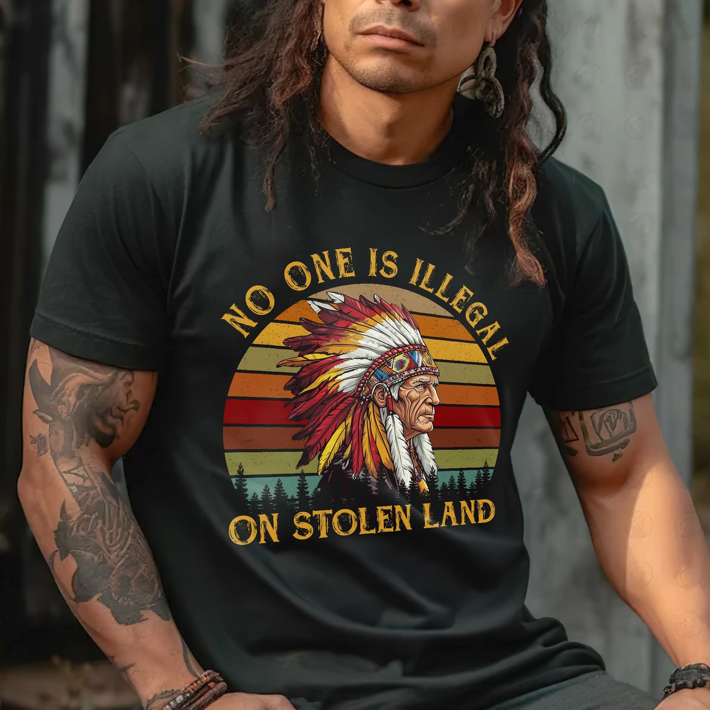 NO ONE IS ILLEGAL ON STOLEN LAND. WE WALK ON NATIVE LAND Style 6 - One Sides Unisex T-Shirt/T-Shirt V-Neck/Hoodie/Sweatshirt