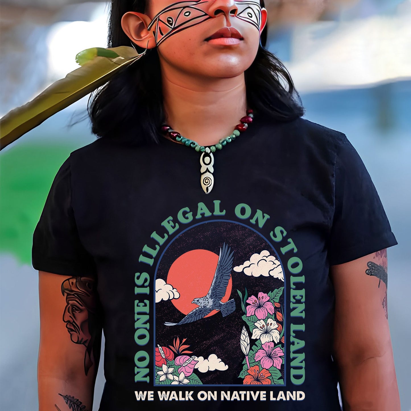 NO ONE IS ILLEGAL ON STOLEN LAND. WE WALK ON NATIVE LAND Style 5 - One Sides Unisex T-Shirt/T-Shirt V-Neck/Hoodie/Sweatshirt