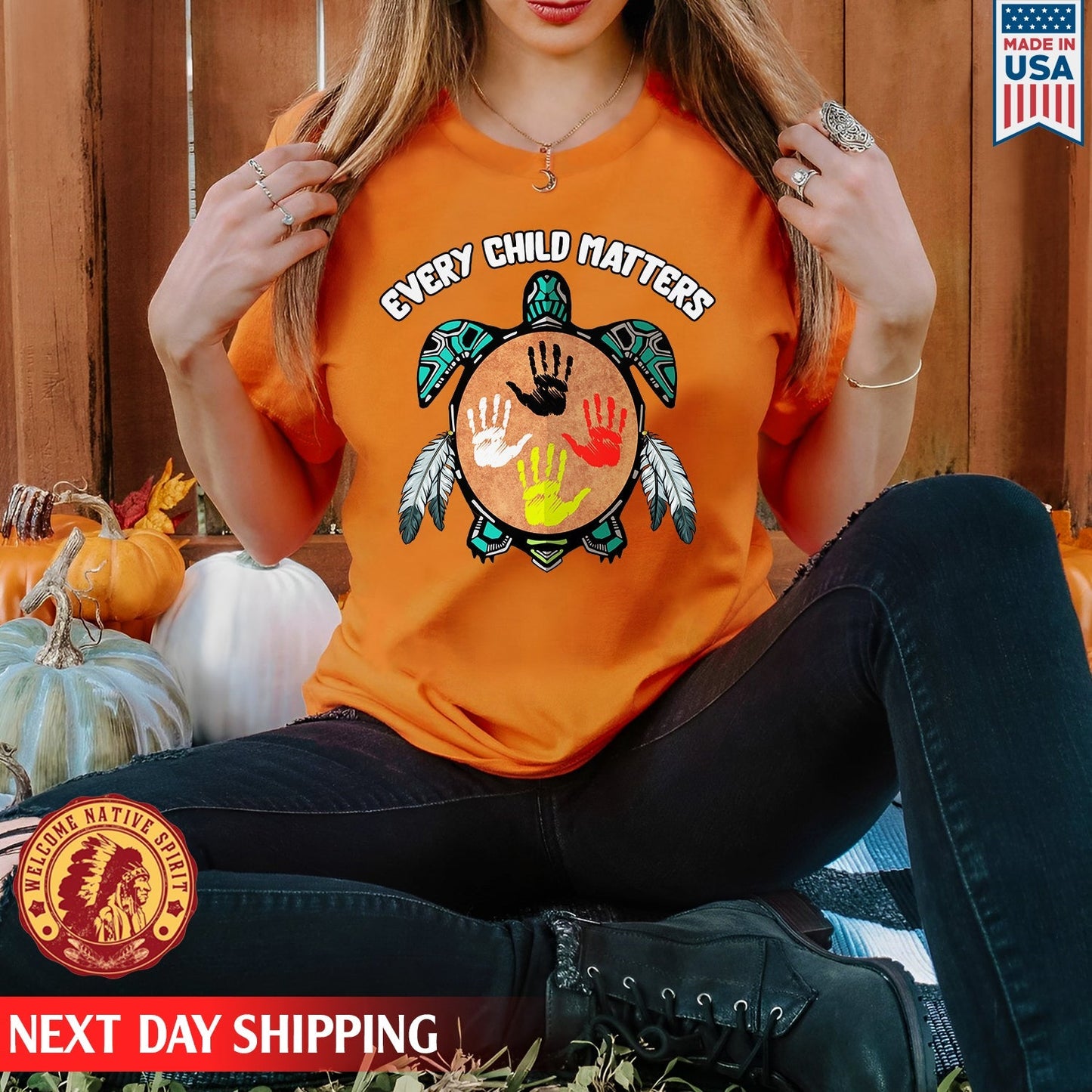 Every Child Matters Feather Hand Color On Turtle For Orange Shirt Day Unisex T-Shirt/Hoodie/Sweatshirt