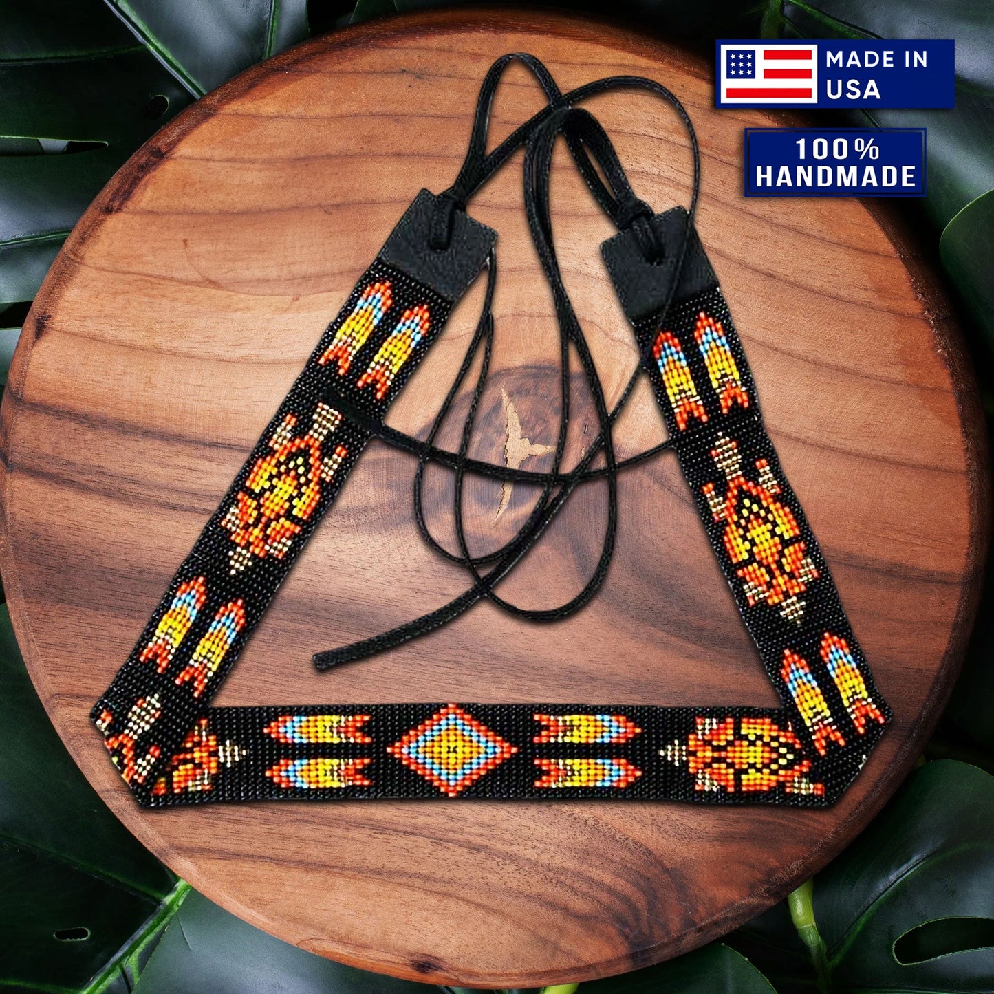 SALE 30% OFF - Native American Style Black Fire Seed Beads Turtle Beaded Hatband IBL