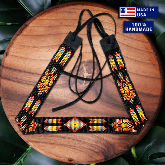 SALE 30% OFF - Native American Style Black Fire Seed Beads Turtle Beaded Hatband IBL
