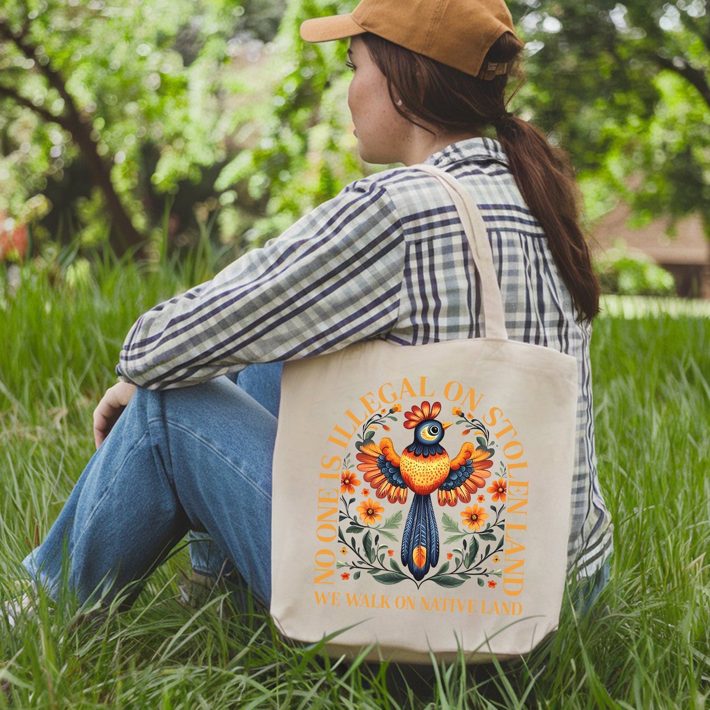 NO ONE IS ILLEGAL ON STOLEN LAND. WE WALK ON NATIVE LAND - Tote Bag
