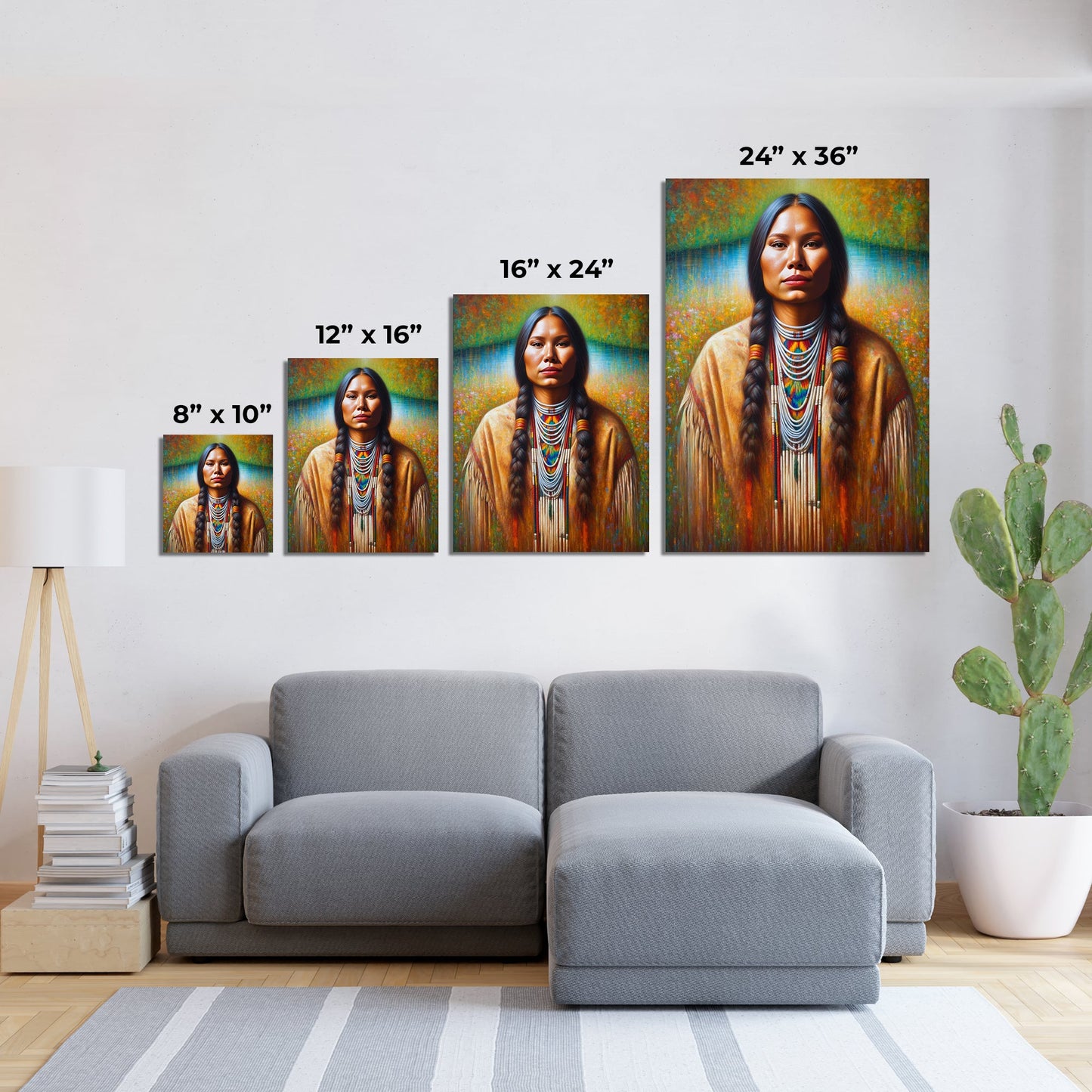 Custom Native American Women Portrait Photo Canvas Art Gift Home Decor