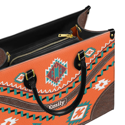 Personalized Leather Handbag for Women - Design Patten Boho Aztec Style LB10