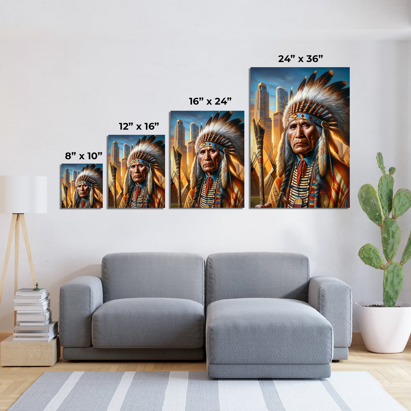 Custom Native American Chief Portrait Photo Canvas Art Gift Home Decor