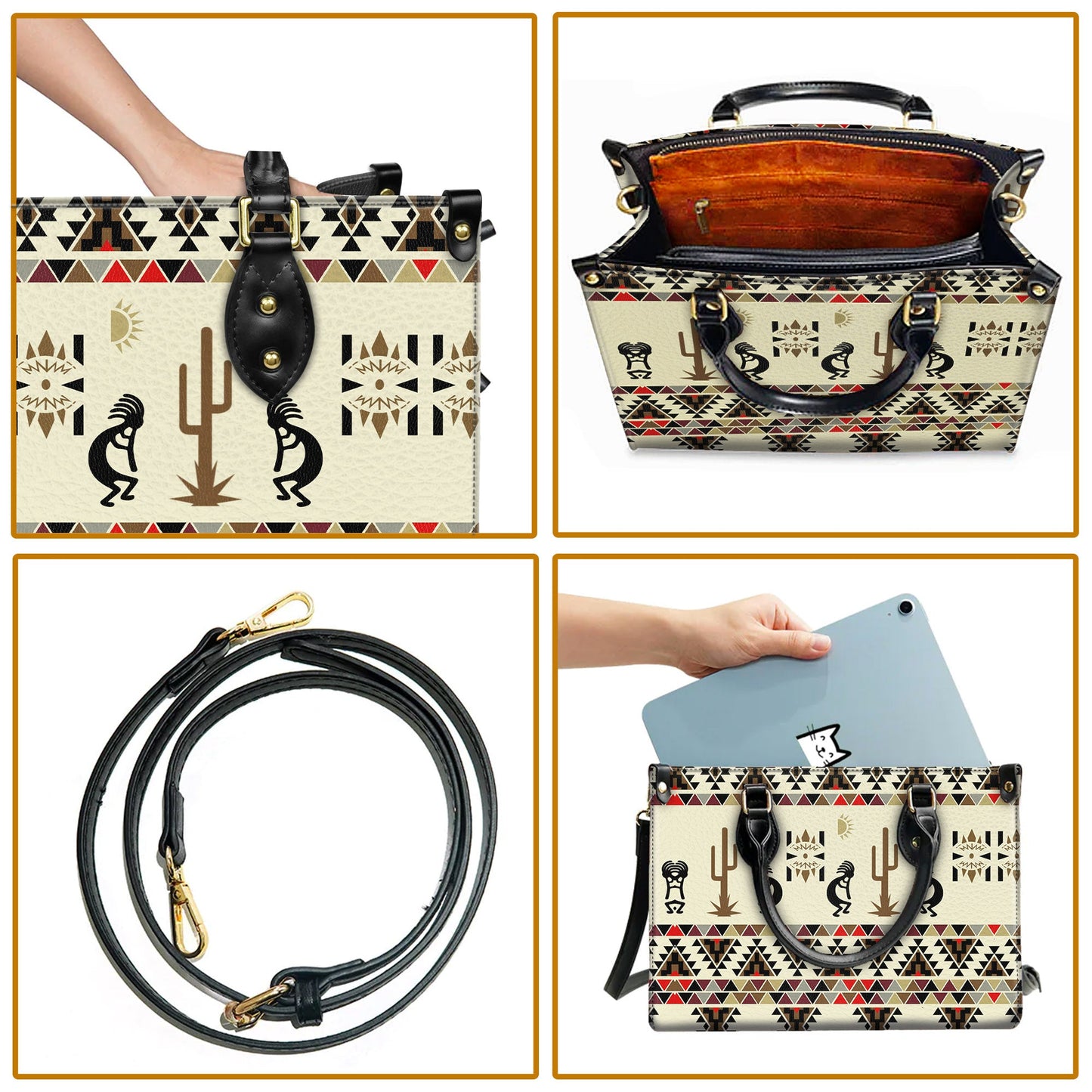 Kokopelli Myth Brown Native Leather Handbag WCS016