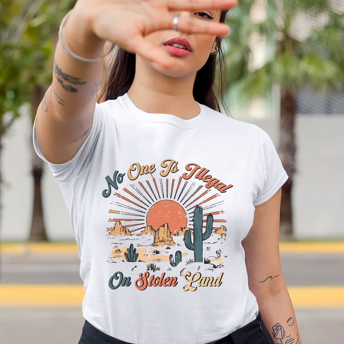 NO ONE IS ILLEGAL ON STOLEN LAND Style 12 - One Sides Unisex T-Shirt/T-Shirt V-Neck/Hoodie/Sweatshirt