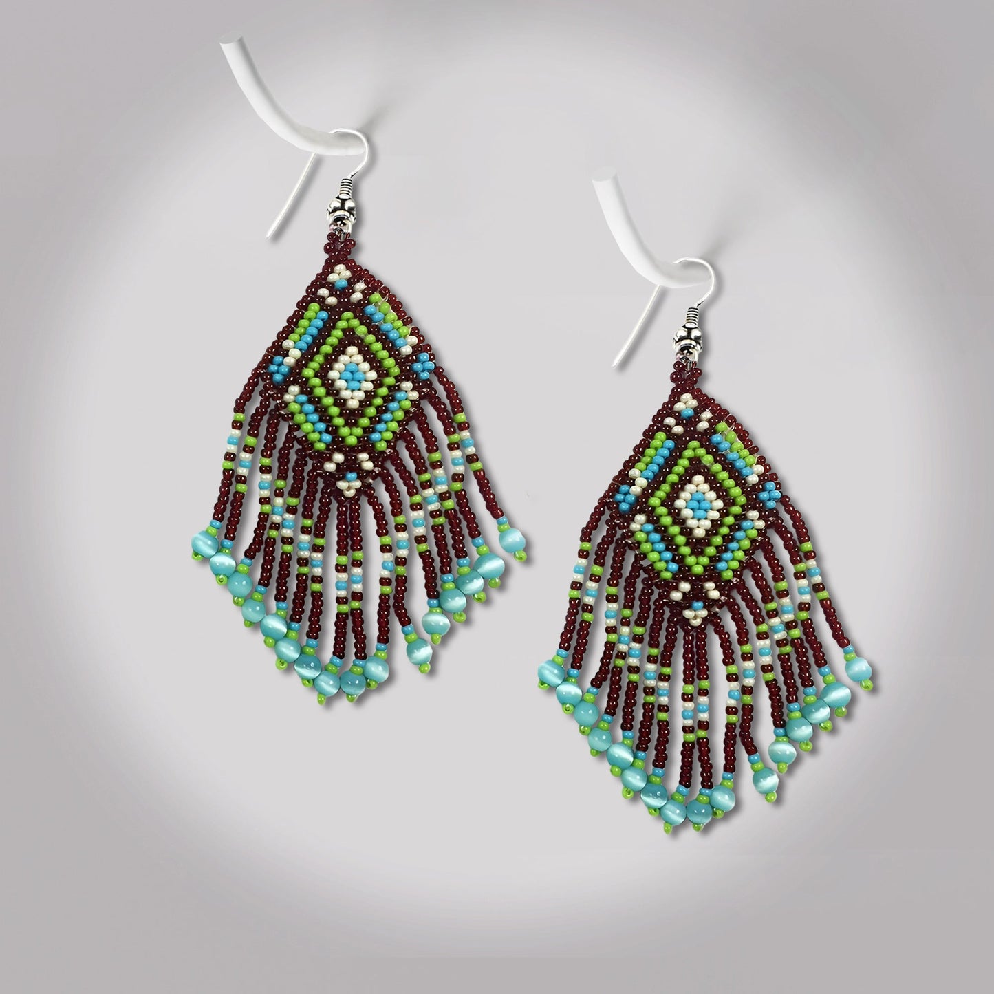 SALE 30% OFF - Brown Seed Bead  Pattern Beaded Handmade Earrings For Women