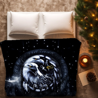 Native American Style Black Night Eagle Birds Soft and Warm Fleece Blanket